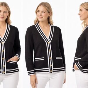 Tuckernuck Sport Black and White Cardigan with Gold Buttons
